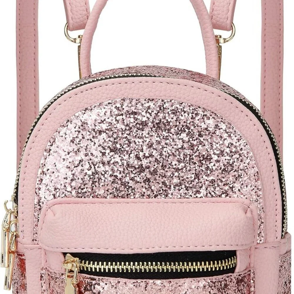 Women Girl Bling Mini PU Leather Backpack Convertible Crossbody Purse